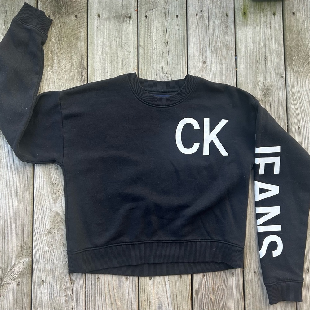 Calvin Klein Jeans Logo Sweatshirt – Black Crewneck Pullover – Size M